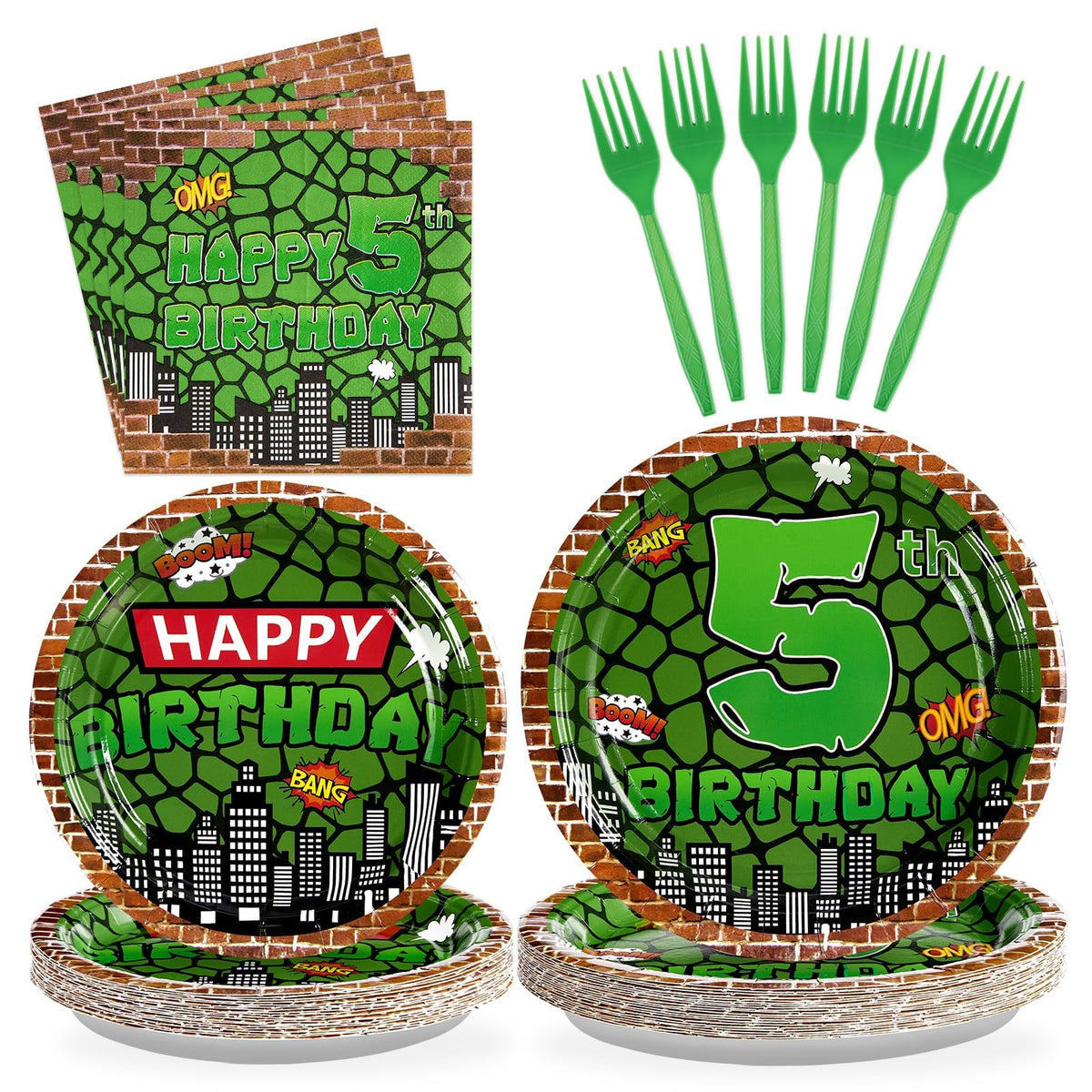96 Pcs Turtle 5th Birthday Party Plates and Napkins - Grencian