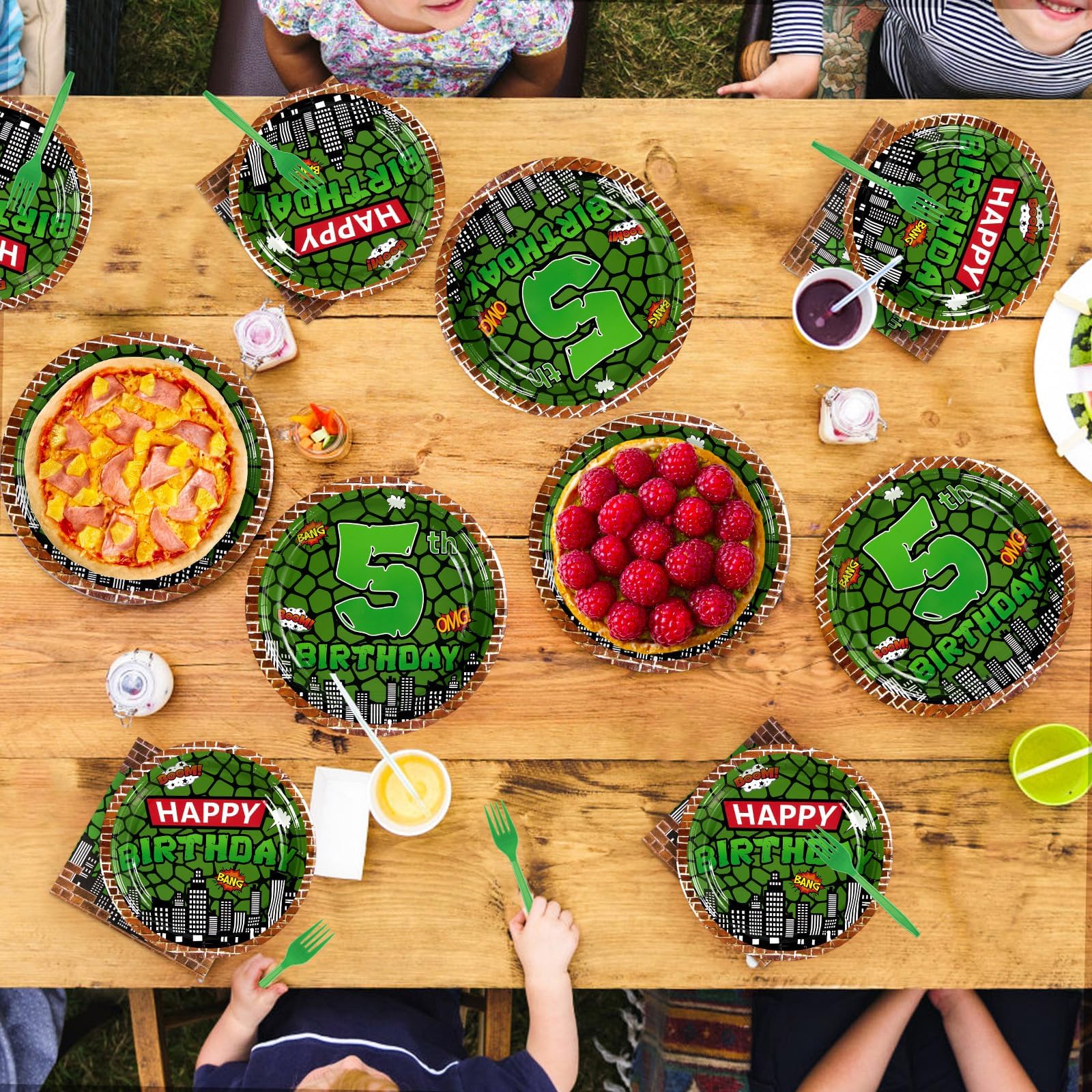96 Pcs Turtle 5th Birthday Party Plates and Napkins - Grencian