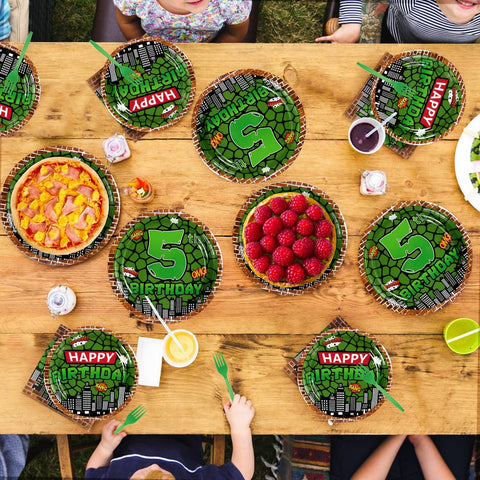 96 Pcs Turtle 5th Birthday Party Plates and Napkins - Grencian