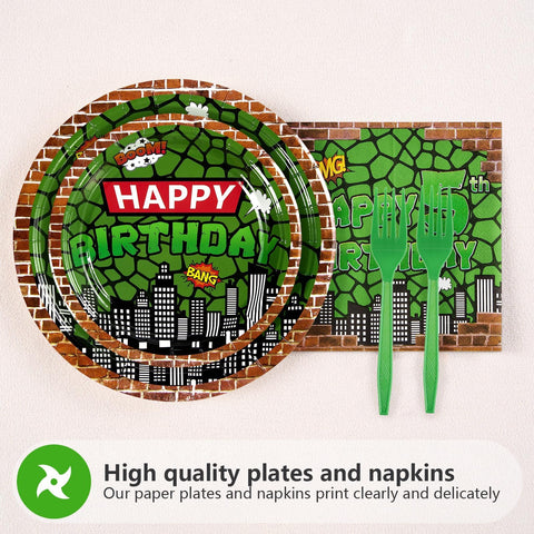 96 Pcs Turtle 5th Birthday Party Plates and Napkins - Grencian