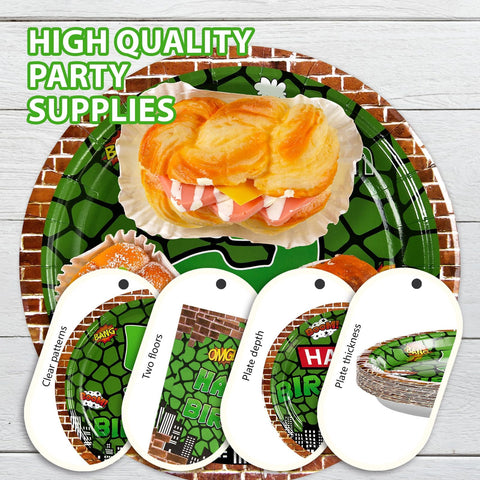 96 Pcs Turtle 5th Birthday Party Plates and Napkins - Grencian