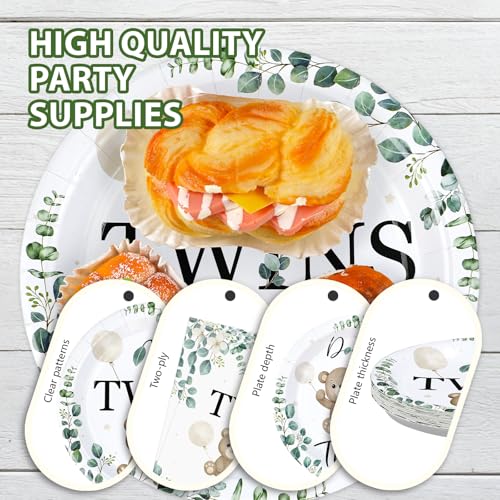 96 Pcs Twin Bear Baby Shower Party Plates and Napkins - Grencian