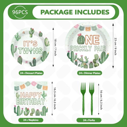 96 Pcs Twin Cactus Baby Shower Party Plates and Napkins - Grencian