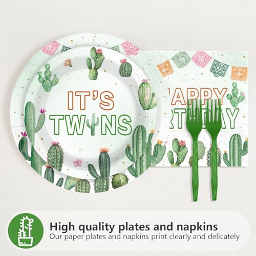 96 Pcs Twin Cactus Baby Shower Party Plates and Napkins - Grencian