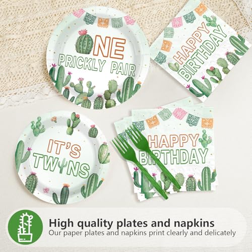 96 Pcs Twin Cactus Baby Shower Party Plates and Napkins - Grencian