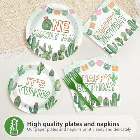 96 Pcs Twin Cactus Baby Shower Party Plates and Napkins - Grencian