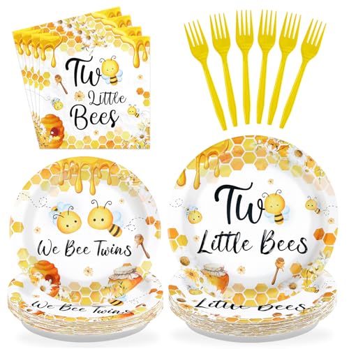 96 Pcs Twin Little Bees Party Plates and Napkins - Grencian