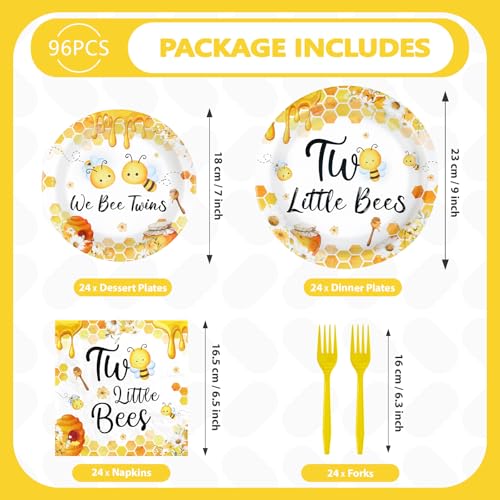 96 Pcs Twin Little Bees Party Plates and Napkins - Grencian