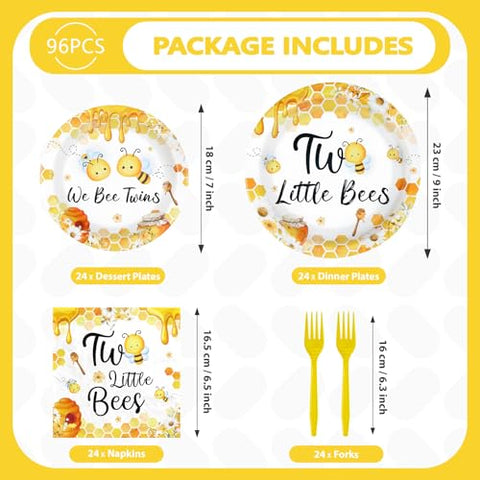 96 Pcs Twin Little Bees Party Plates and Napkins - Grencian