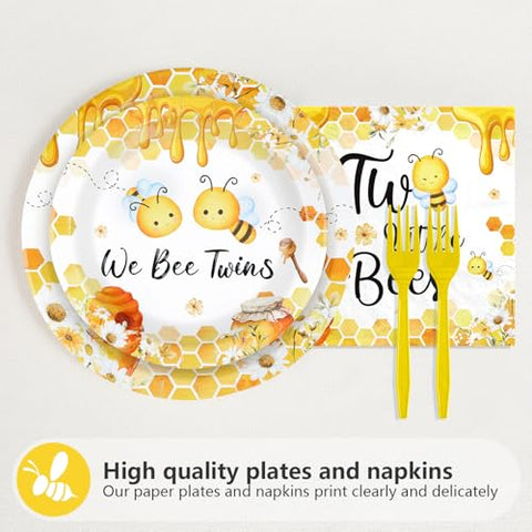 96 Pcs Twin Little Bees Party Plates and Napkins - Grencian