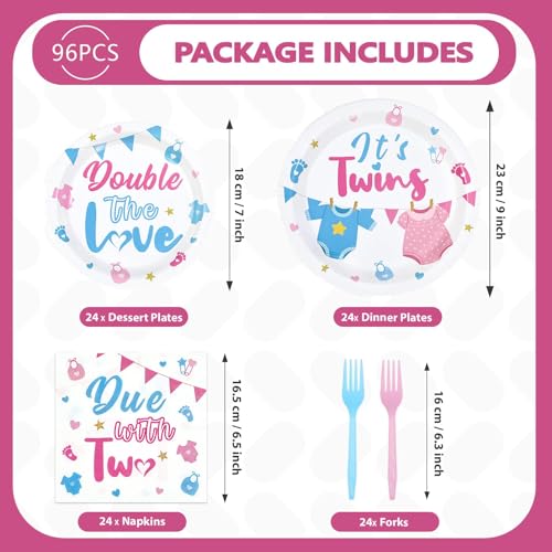 96 Pcs Twins Baby Shower Party Plates and Napkins - Grencian