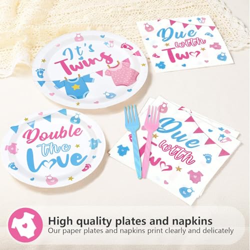 96 Pcs Twins Baby Shower Party Plates and Napkins - Grencian