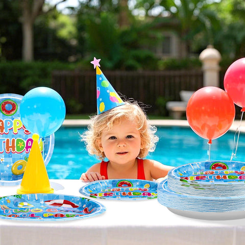 96 Pcs Two Cool Pool Birthday Party Plates and Napkins - Grencian