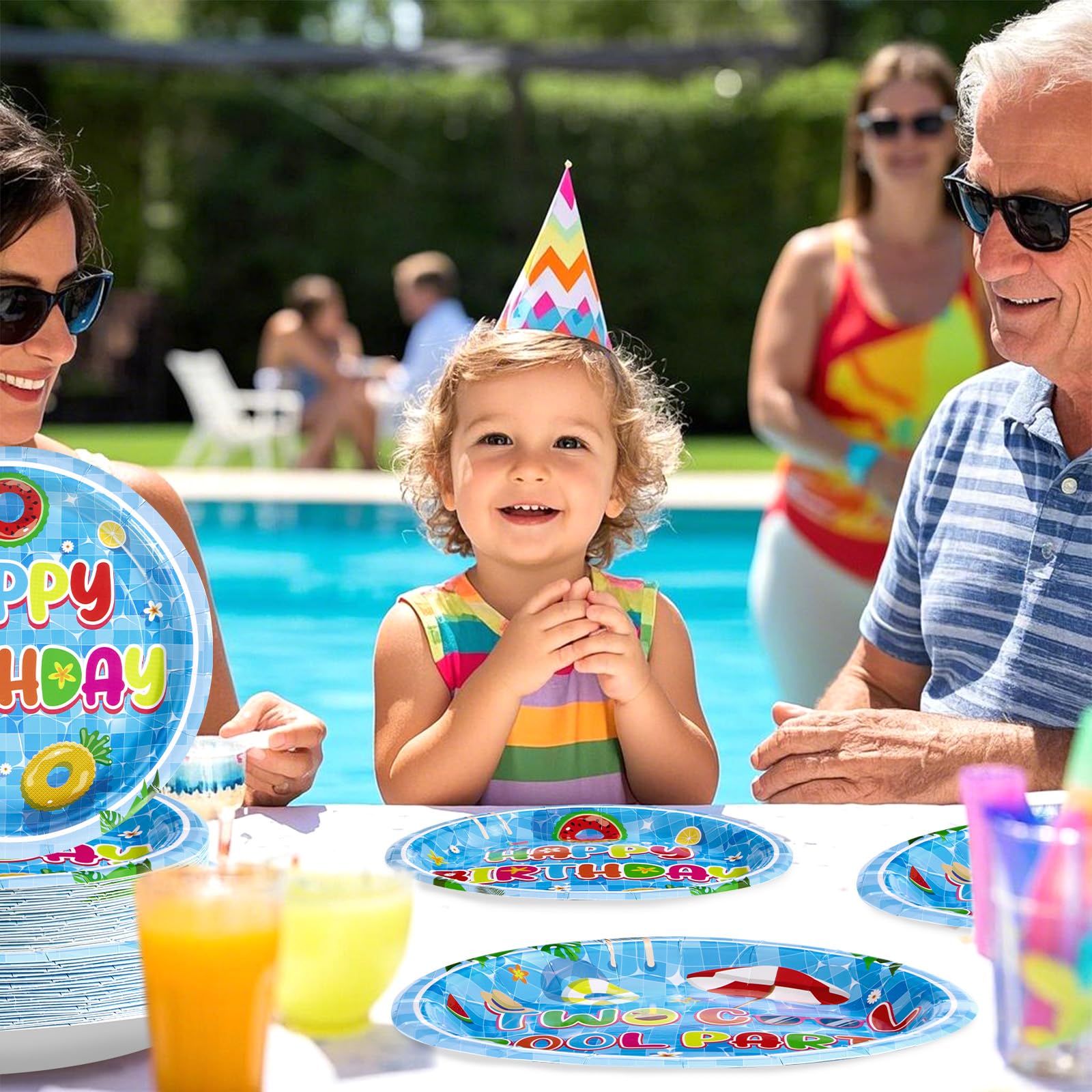 96 Pcs Two Cool Pool Birthday Party Plates and Napkins - Grencian