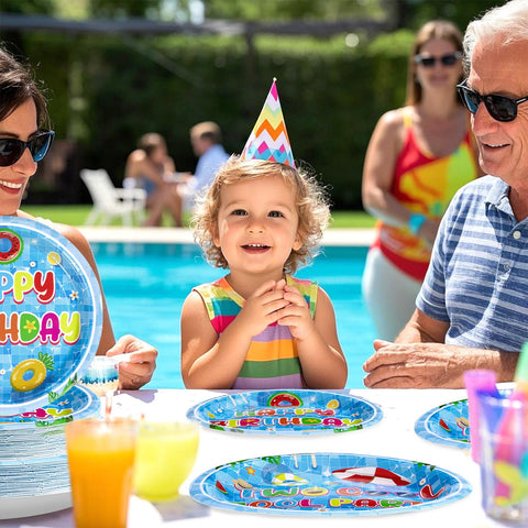 96 Pcs Two Cool Pool Birthday Party Plates and Napkins - Grencian