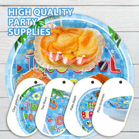 96 Pcs Two Cool Pool Birthday Party Plates and Napkins - Grencian