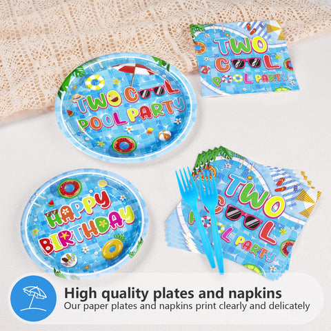 96 Pcs Two Cool Pool Birthday Party Plates and Napkins - Grencian