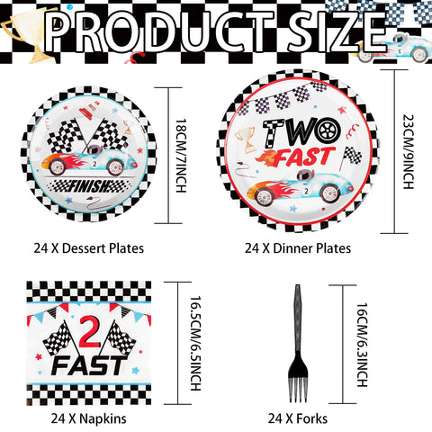 96 Pcs Two Fast Birthday Party Plates and Napkins - Grencian