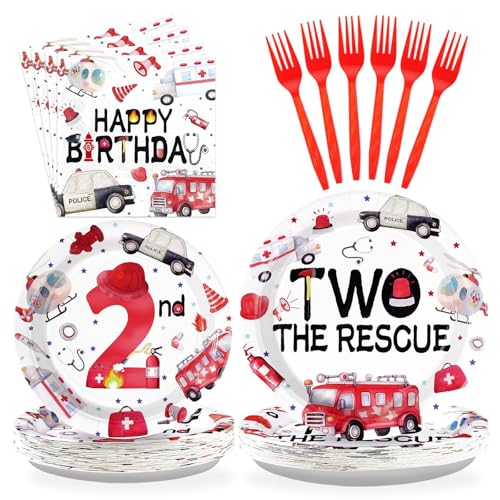 96 Pcs Two the Rescue Birthday Party Plates and Napkins - Grencian