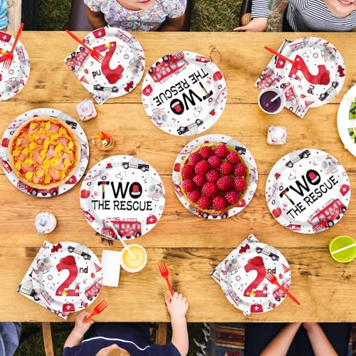 96 Pcs Two the Rescue Birthday Party Plates and Napkins - Grencian