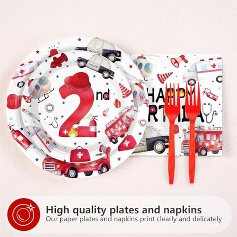 96 Pcs Two the Rescue Birthday Party Plates and Napkins - Grencian
