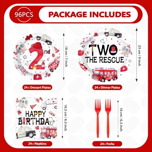 96 Pcs Two the Rescue Birthday Party Plates and Napkins - Grencian
