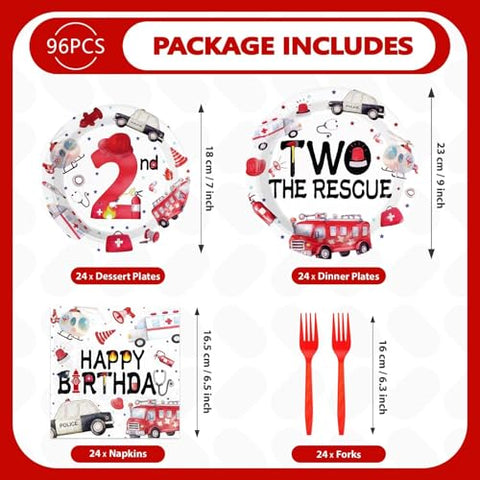 96 Pcs Two the Rescue Birthday Party Plates and Napkins - Grencian
