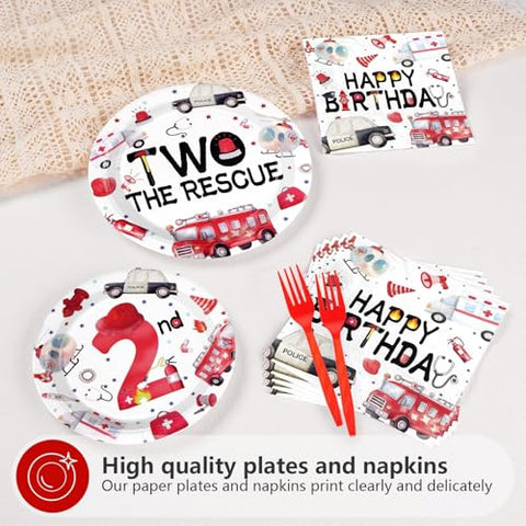 96 Pcs Two the Rescue Birthday Party Plates and Napkins - Grencian