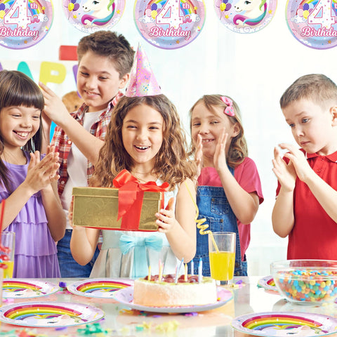 96 Pcs Unicorn 4th Birthday Party Plates and Napkins - Grencian