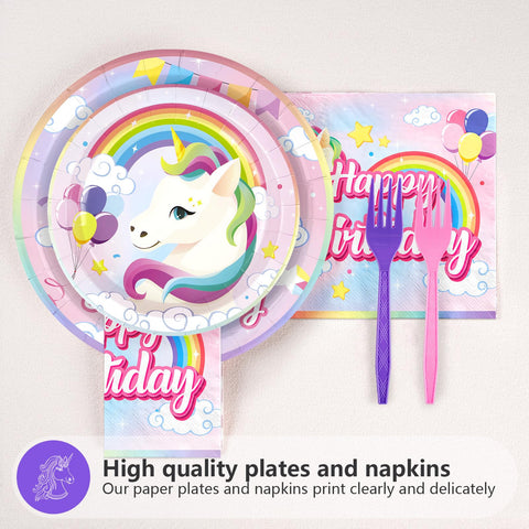 96 Pcs Unicorn 4th Birthday Party Plates and Napkins - Grencian