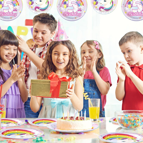 96 Pcs Unicorn 5th Birthday Party Plates and Napkins - Grencian