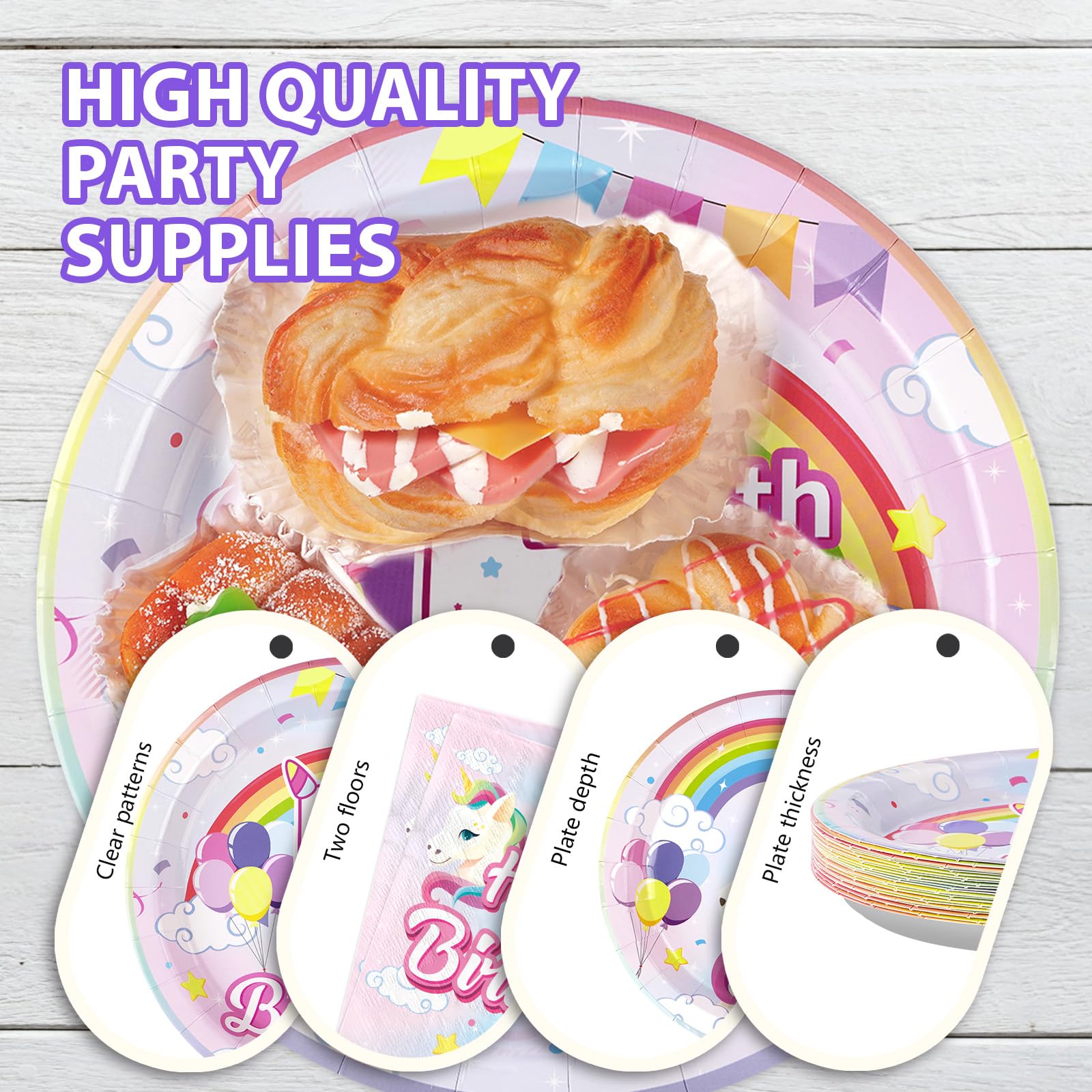 96 Pcs Unicorn 5th Birthday Party Plates and Napkins - Grencian