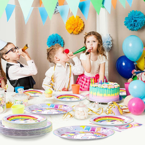 96 Pcs Unicorn 6th Birthday Party Plates and Napkins - Grencian