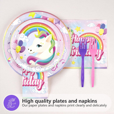 96 Pcs Unicorn 6th Birthday Party Plates and Napkins - Grencian