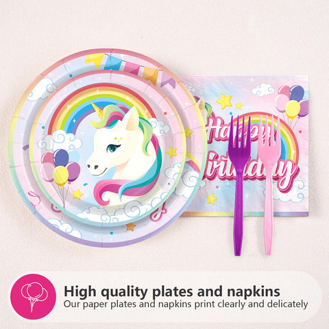96 Pcs Unicorn 7th Birthday Party Plates and Napkins - Grencian