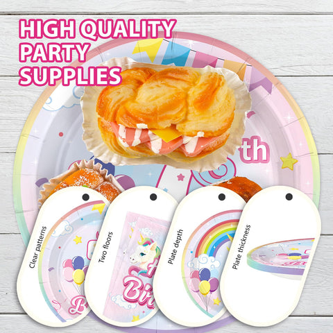 96 Pcs Unicorn 7th Birthday Party Plates and Napkins - Grencian