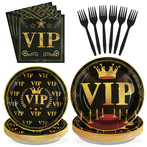 96 Pcs VIP Party Plates and Napkins - Grencian