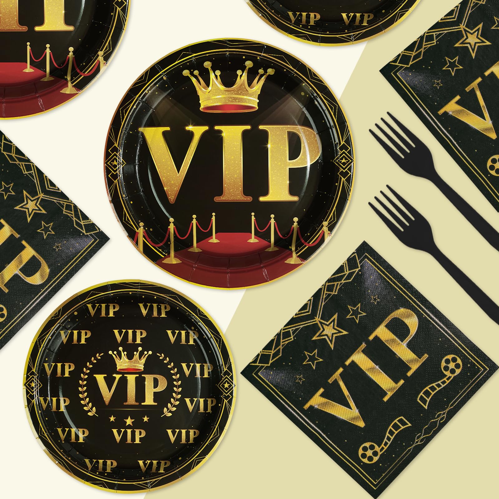 96 Pcs VIP Party Plates and Napkins - Grencian
