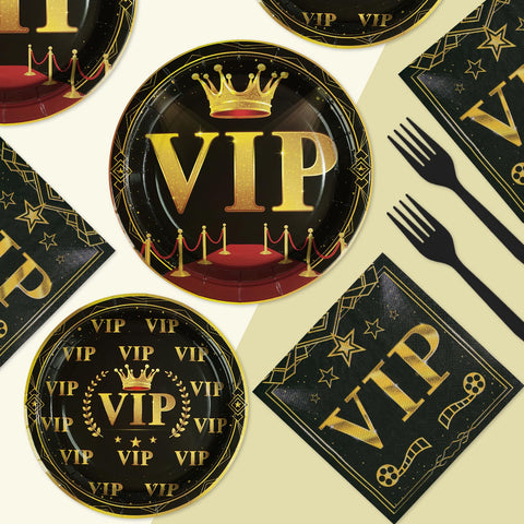 96 Pcs VIP Party Plates and Napkins - Grencian