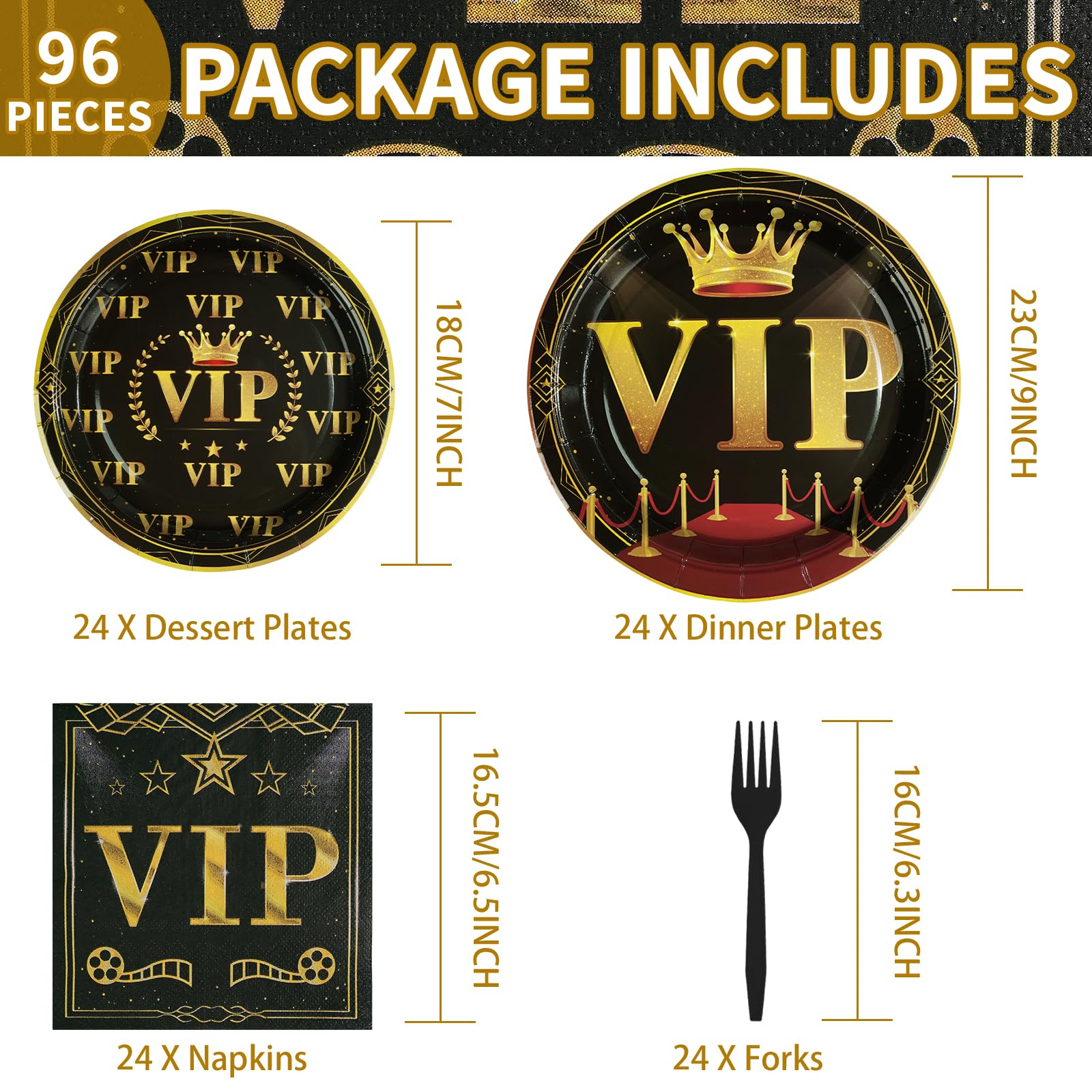 96 Pcs VIP Party Plates and Napkins - Grencian