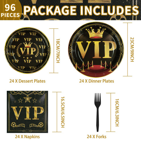 96 Pcs VIP Party Plates and Napkins - Grencian