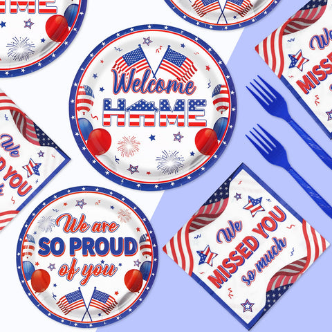 96 Pcs Veterans Day Party Plates and Napkins - Grencian