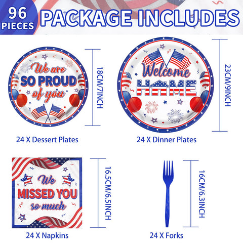 96 Pcs Veterans Day Party Plates and Napkins - Grencian