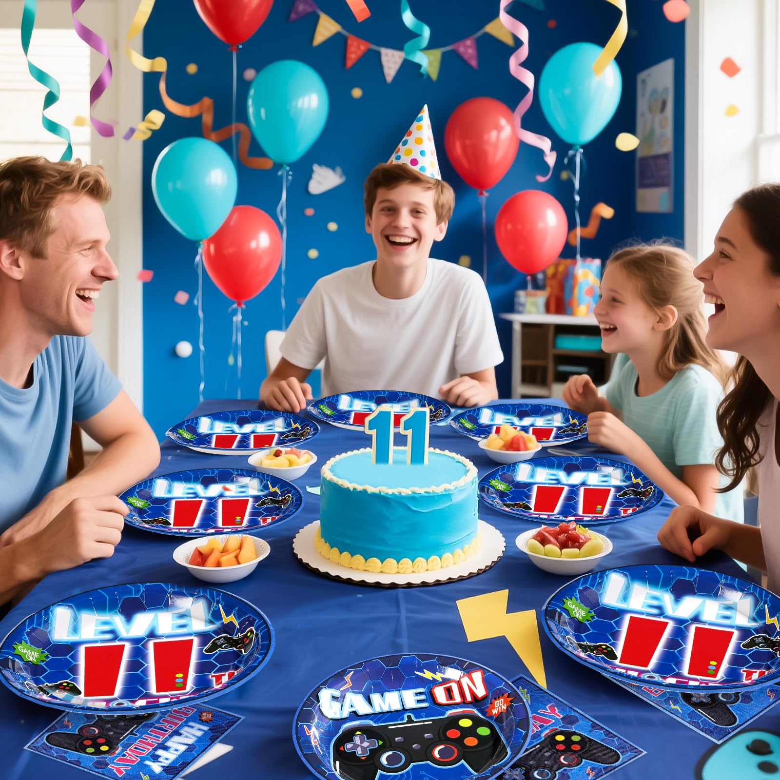 96 Pcs Video Game 11th Birthday Party Plates and Napkins - Grencian