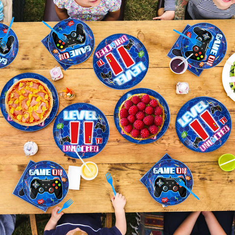 96 Pcs Video Game 11th Birthday Party Plates and Napkins - Grencian