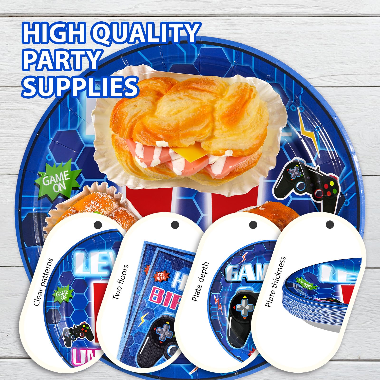 96 Pcs Video Game 11th Birthday Party Plates and Napkins - Grencian