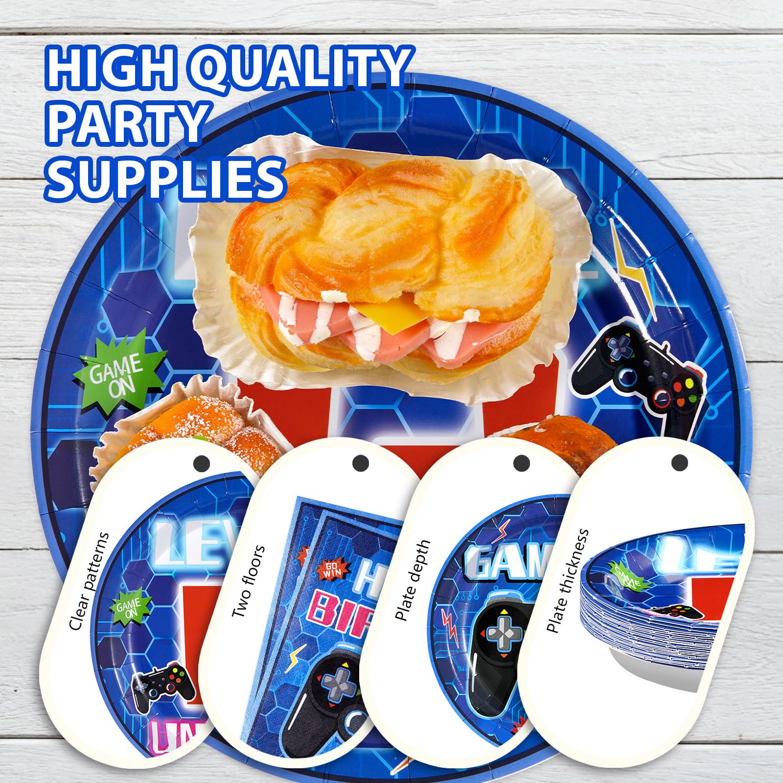 96 Pcs Video Game 12th Birthday Party Plates and Napkins - Grencian