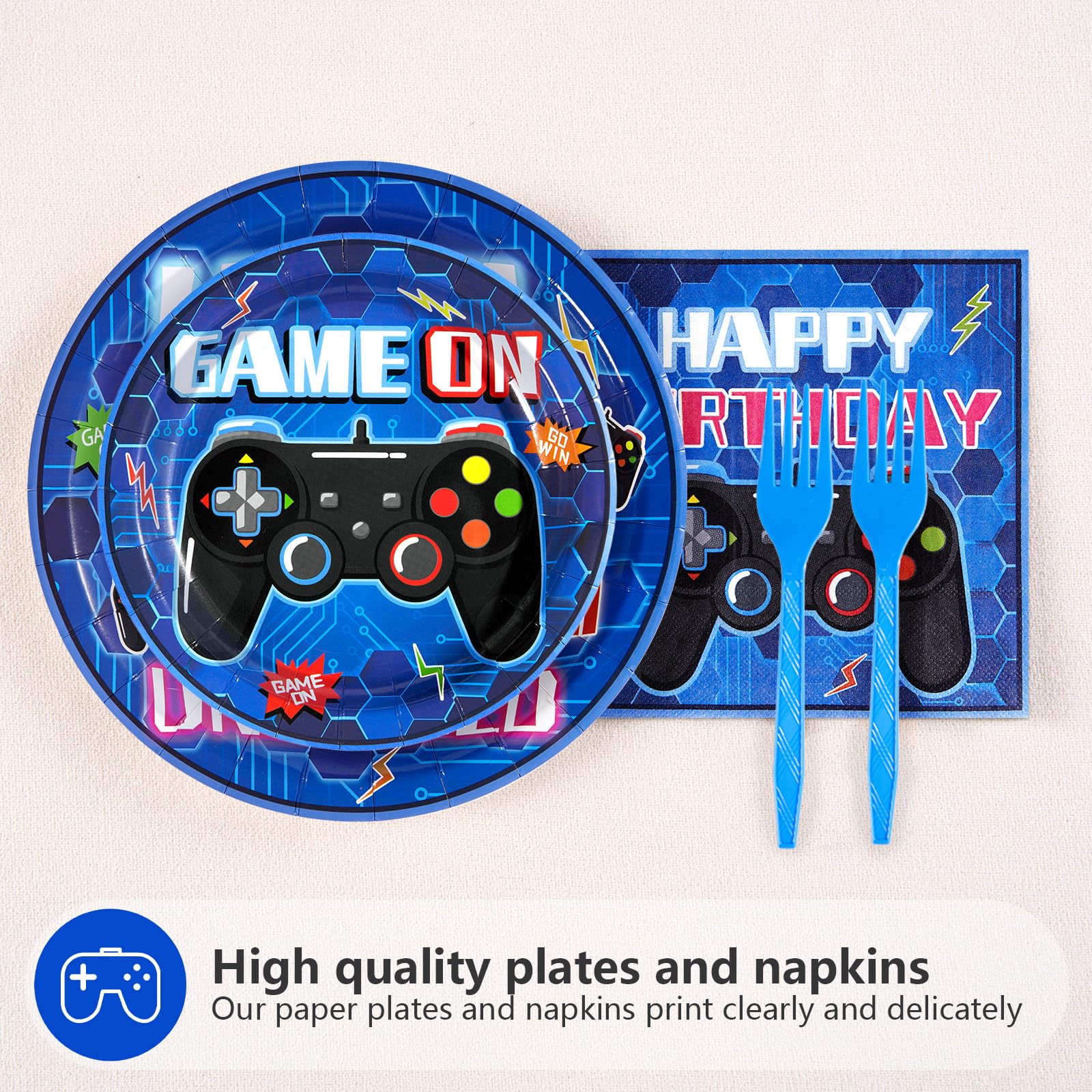 96 Pcs Video Game 12th Birthday Party Plates and Napkins - Grencian