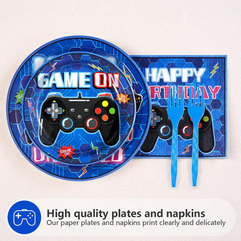 96 Pcs Video Game 12th Birthday Party Plates and Napkins - Grencian