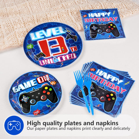 96 Pcs Video Game 13th Birthday Party Plates and Napkins - Grencian